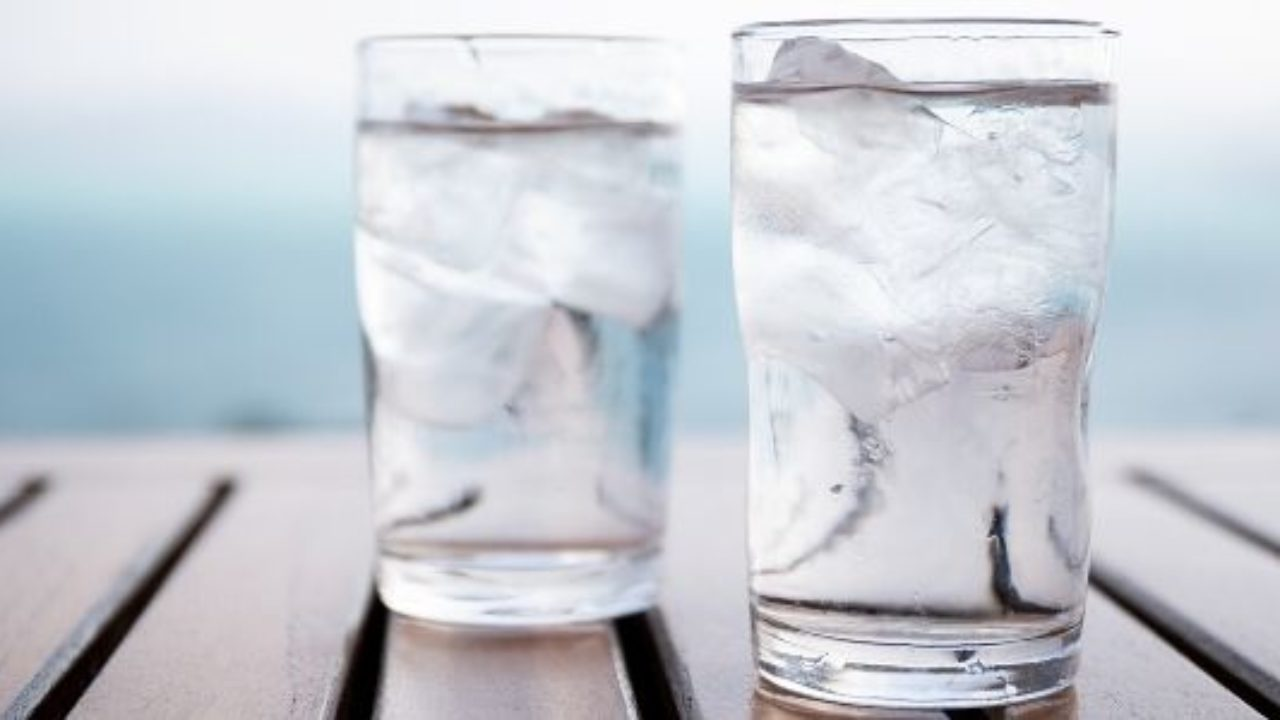 Two glasses of refreshing, ice cold water.