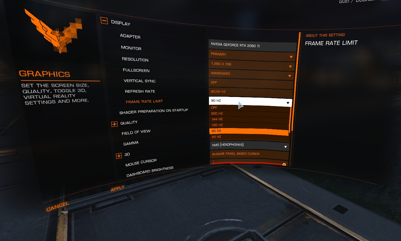 Elite: Dangerous will not let me change my frame rate limit to 120 Hz in VR  for my Valve Index | Frontier Forums
