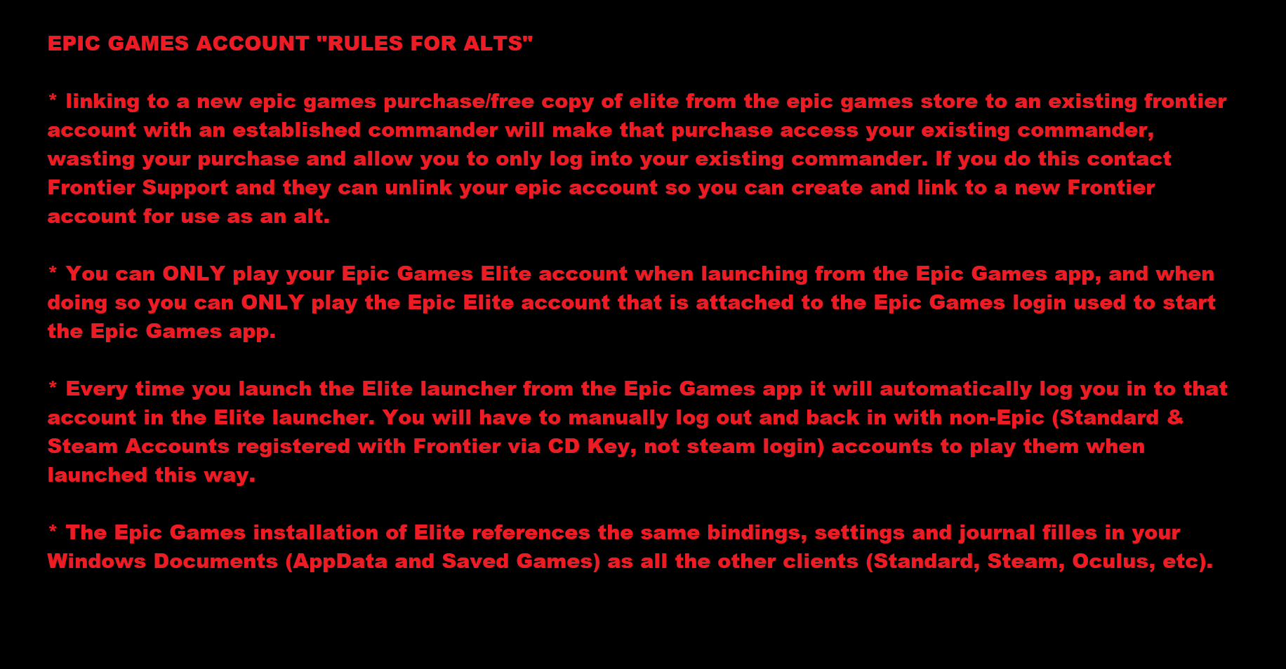 Epic Games Accounts Rules Considerations Frontier Forums