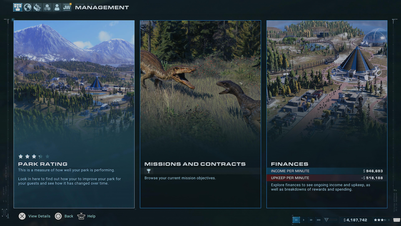 Jurassic World Management Screen.png